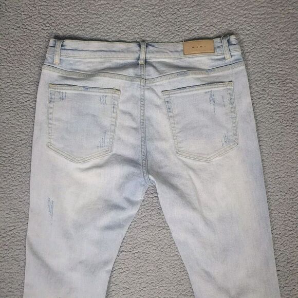 MNML Jeans Mens 36 Light Blue Denim Distressed Faded Slim Streetwear Slim Skinny - Picture 5 of 10